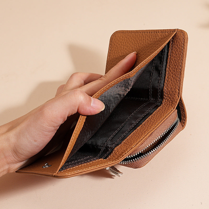 Women's Style Genuine Leather Swiping Multiple Slots Zipper Ladies Wallet