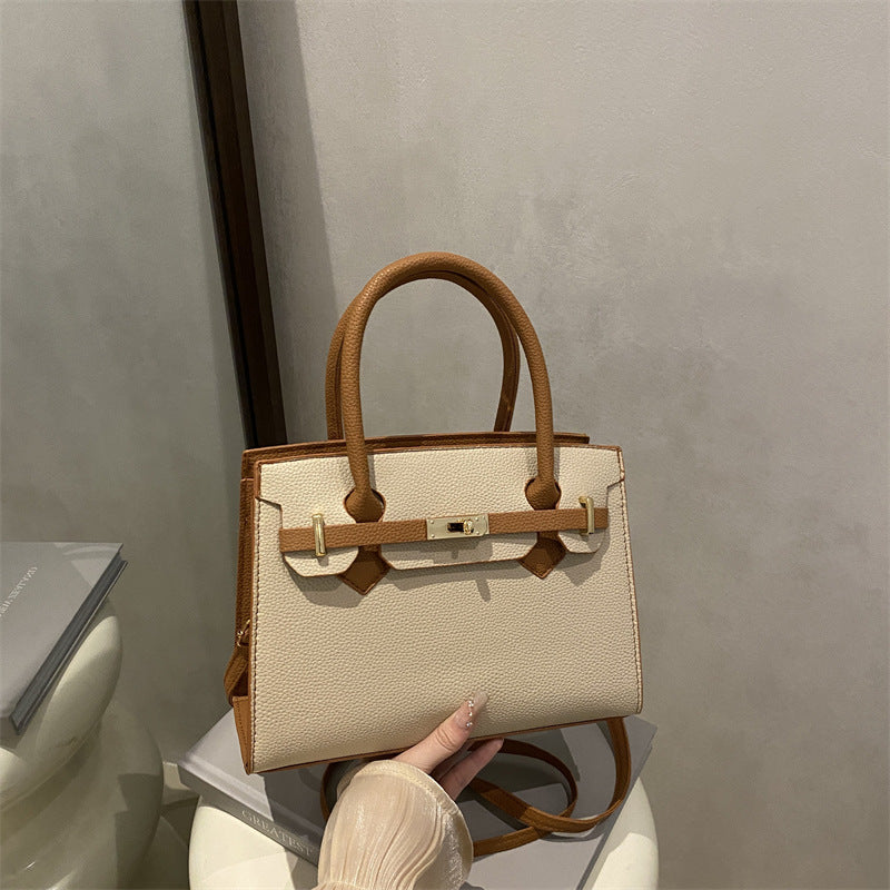 Women's Simple Solid Color Fashion Large Capacity Litchi Handbags