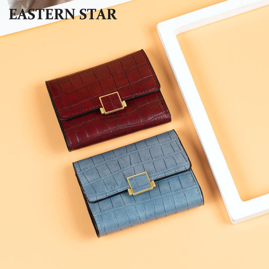 Women's Short Solid Color Bright Leather Crocodile Pattern Series Ladies Wallets