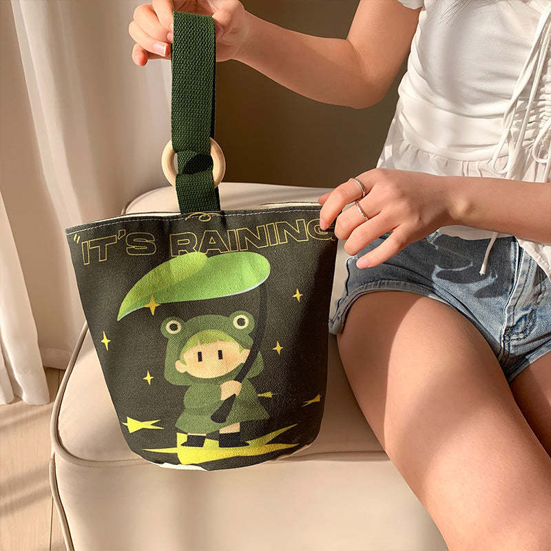 Cartoon Canvas Female Lunch Box Ethnic Handbags