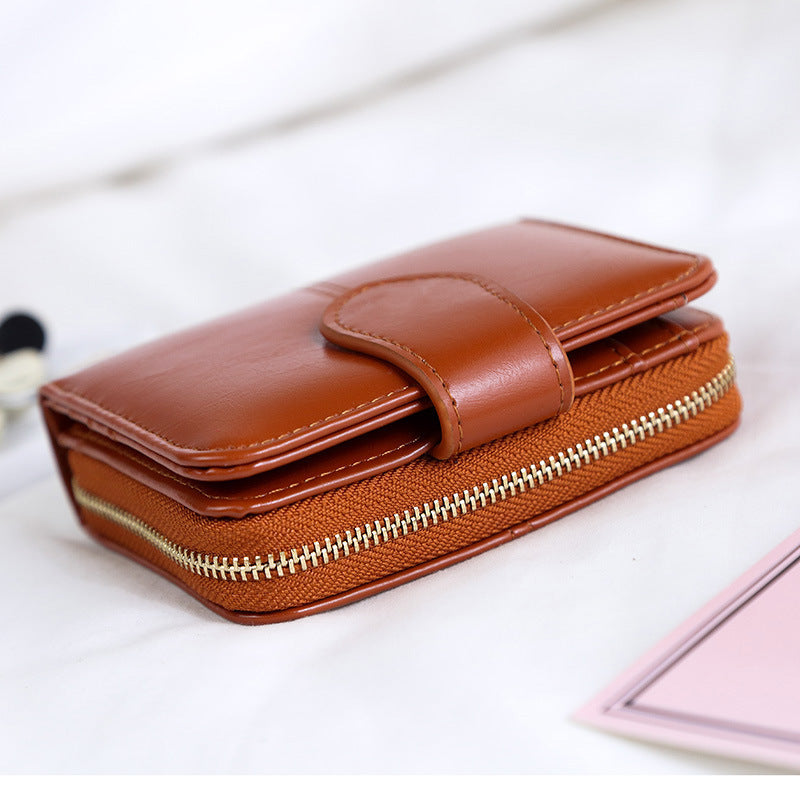 Women's Short Korean Style Oil Wax Leather Coin Purses