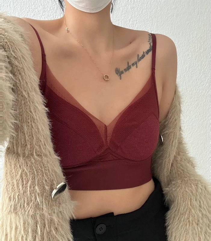 Women's Lace Beautiful Back Fixed Cup Underwear Backless One-piece Push Tanks Camis