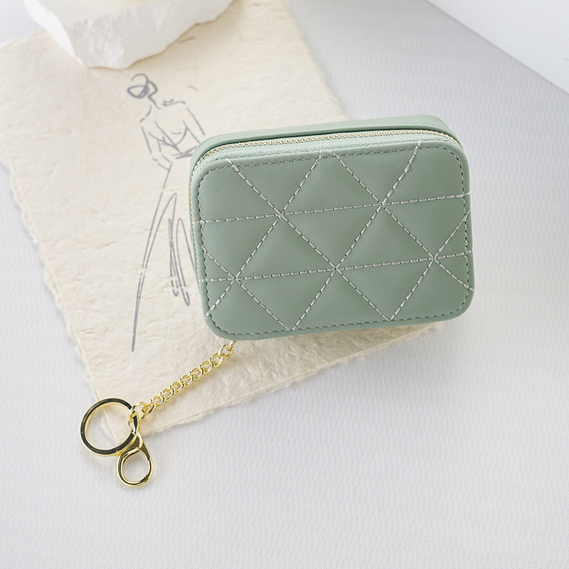 Mini Triangle Embroidery Thread With Mirror Simple Fashionable Solid Color Makeup Bag