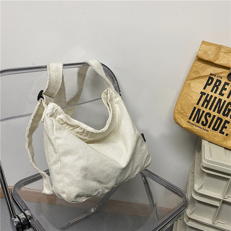 Washed Canvas Raw Edge Distressed Literary Class Idle Style Simple Bags
