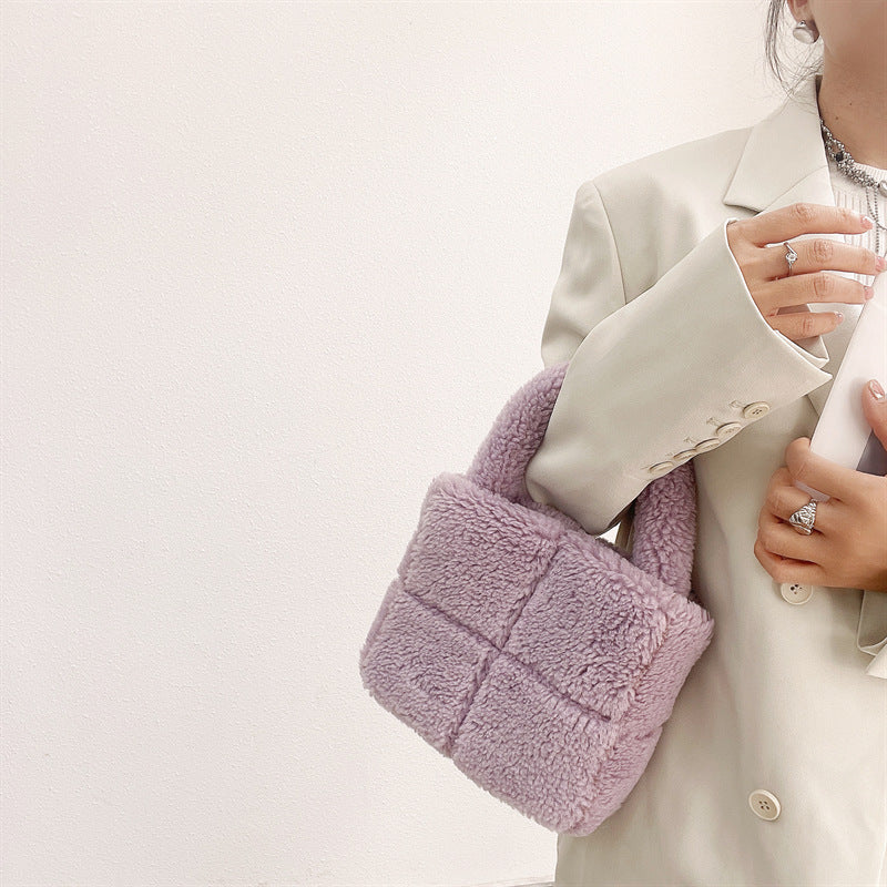 Women's Grid Plush Particles Woolen Type Fashion Retro Suction Bags