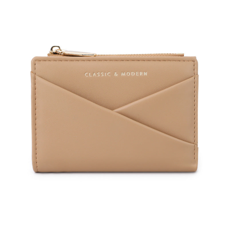 Women's Simple Elegant Oblique Position Design Folding Ladies Wallet