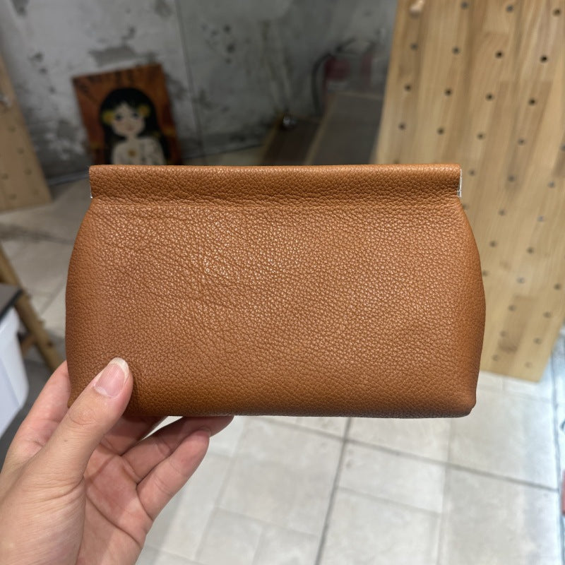 Women's Style Leather Large First Layer Cowhide Storage Self-closing Bags