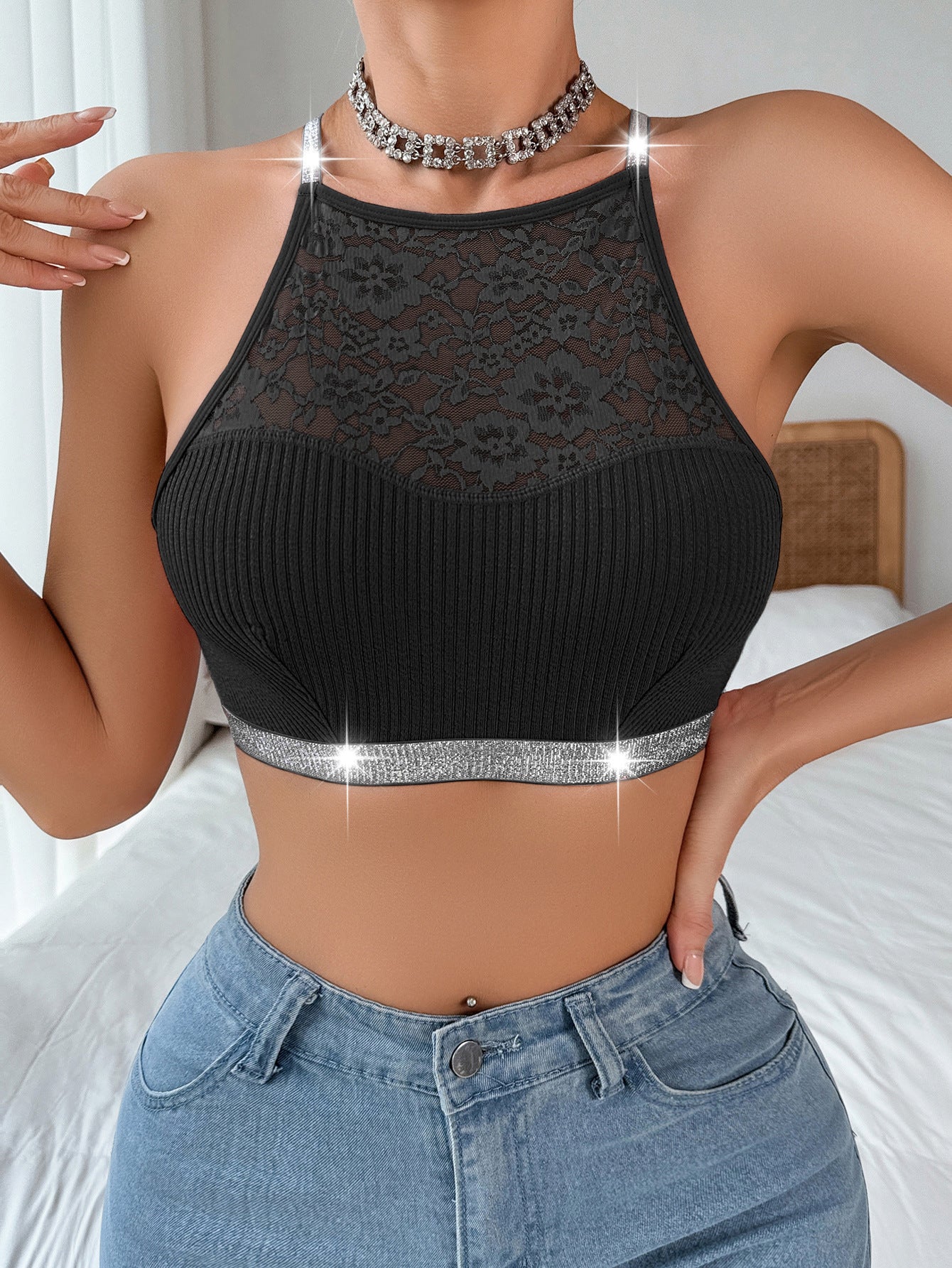 Underwear Vest Lace Stitching Halter Sier Bras