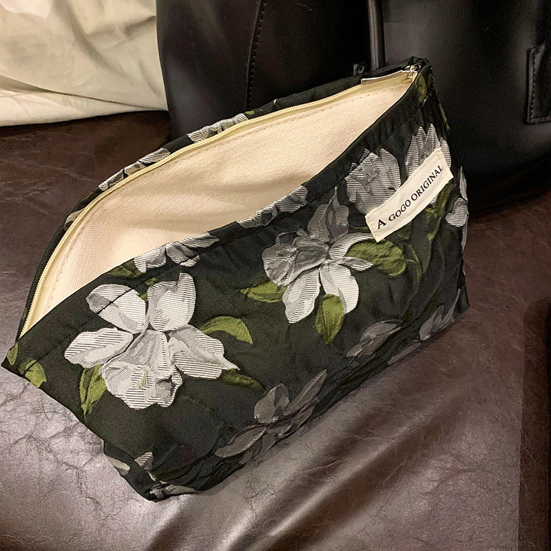 Niche Large Flower Liner Jacquard Cotton Portable Capacity Cosmetic Bags