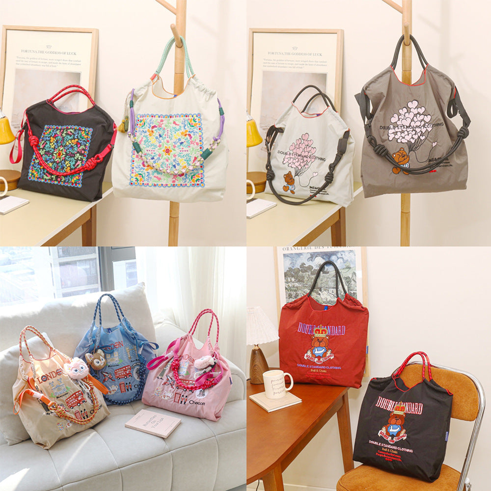 Nylon Embroidered Fashion Niche Large Capacity One Shopping Bags