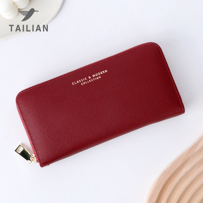 Women's Fashionable Long Cross Pattern Zip Clutch Ladies Wallets