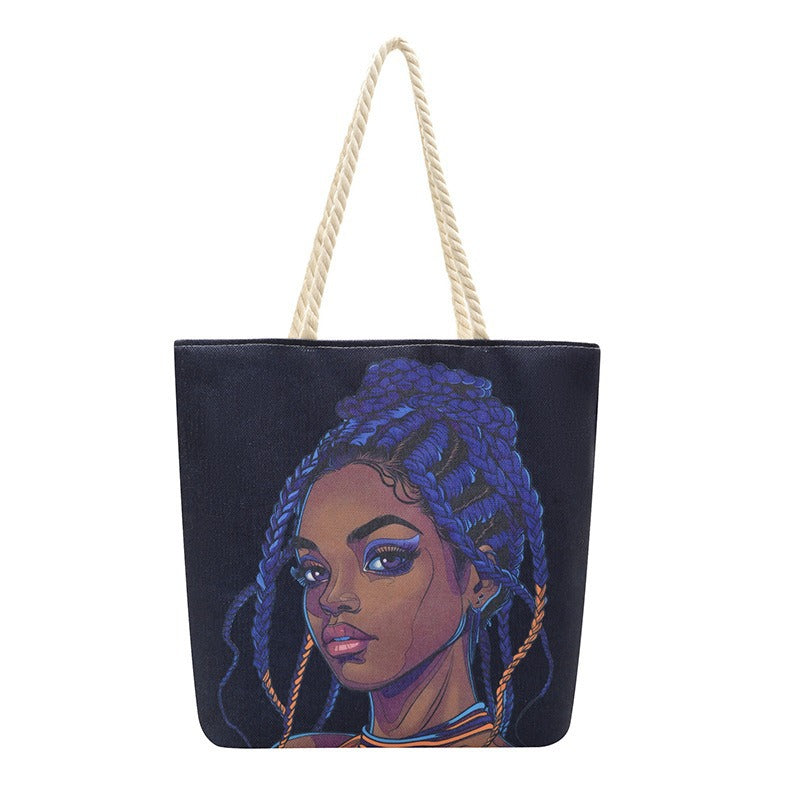 Woman Printing Aesthetic Hemp Rope Hand Women's Shoulder Bag