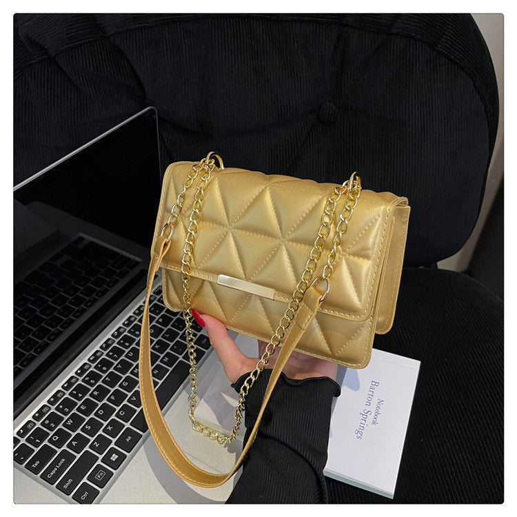 Color Simple Elegant Rhombus Embroidery Thread Korean Style Trendy Beautiful Women's Shoulder Bag