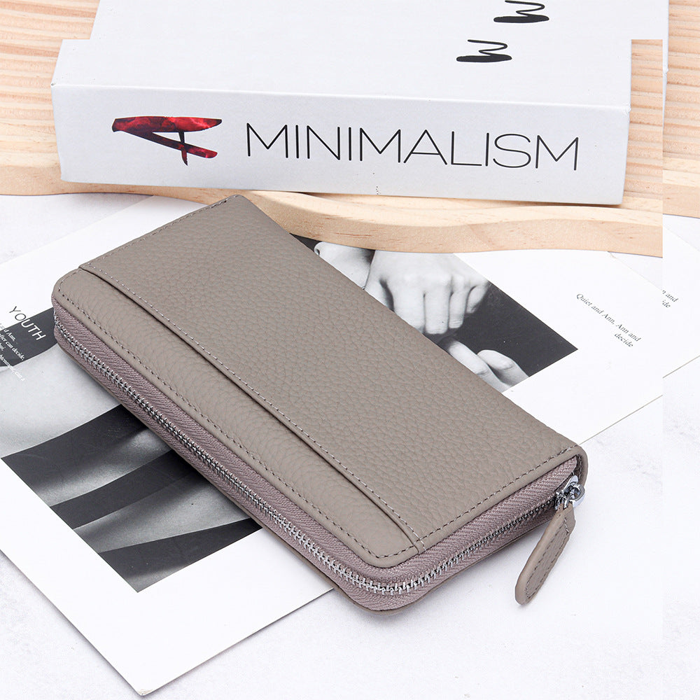 Women's Swiping Long Large Capacity Zipper Cowhide Ladies Wallet