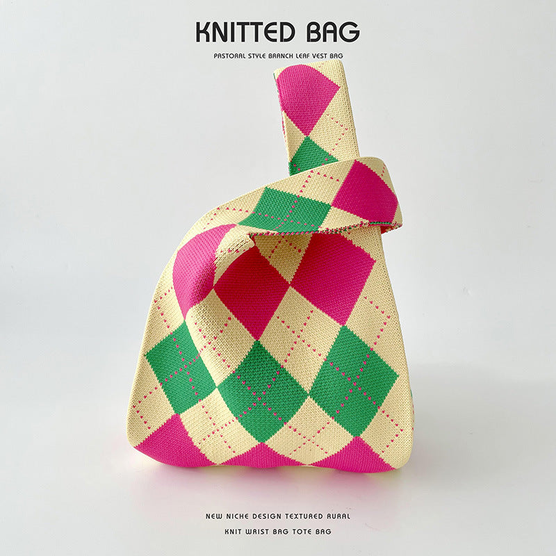Design Hit Color Diamond Lattice Knitted Shoulder Bags