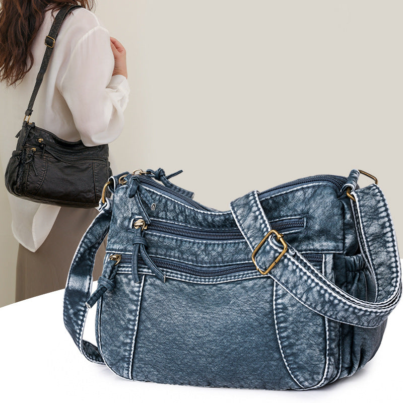 Women's Washed Leather Vintage Versatile Large Capacity Shoulder Bags