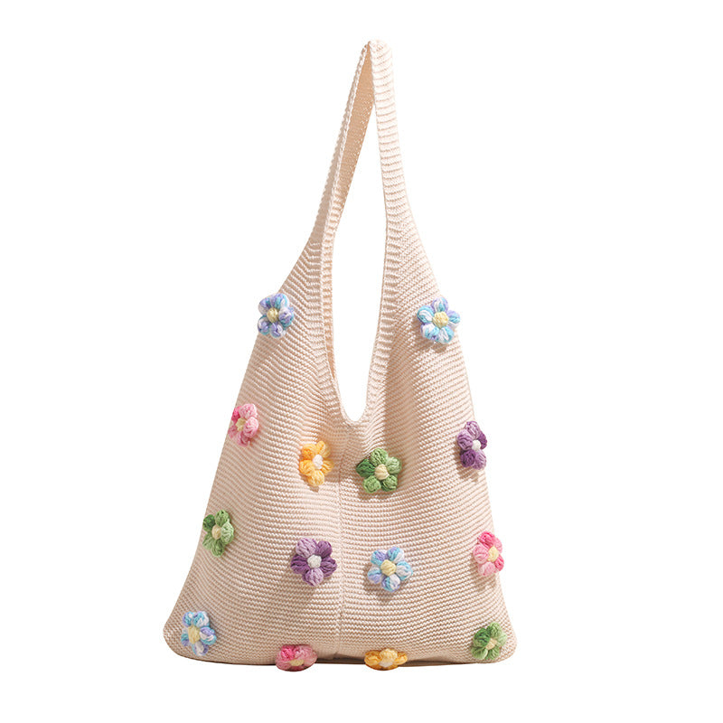 Women's Flower One Loose Feeling Wool Knitted Hand Carrying Simple Women's Shoulder Bag