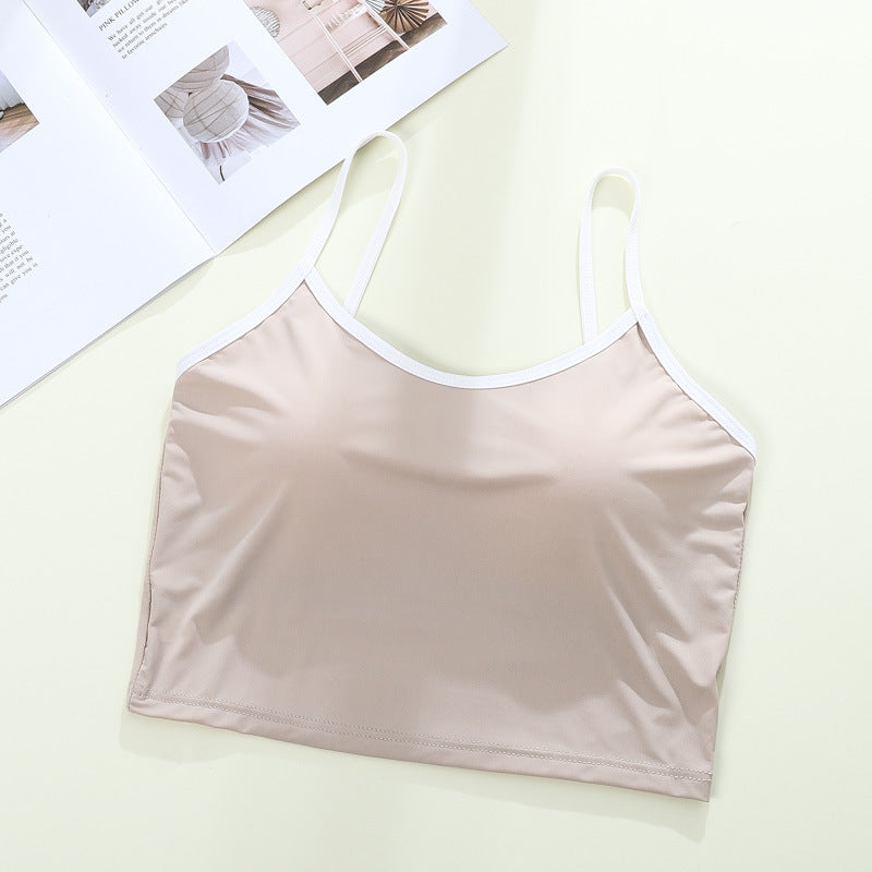 Women's Ice Ribbon Chest Pad Backless Base Tanks Camis