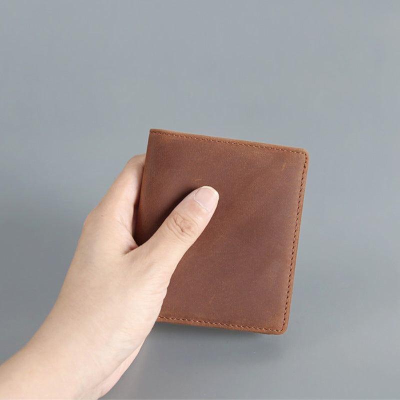 Men's Layer Cowhide Two Fold Simple Retro Genuine Leather Driving License Men's Wallet