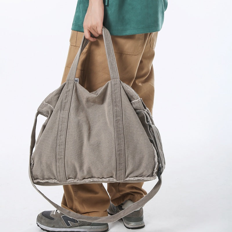 Male Female Personality Frayed Canvas Portable Women's Messenger Bag