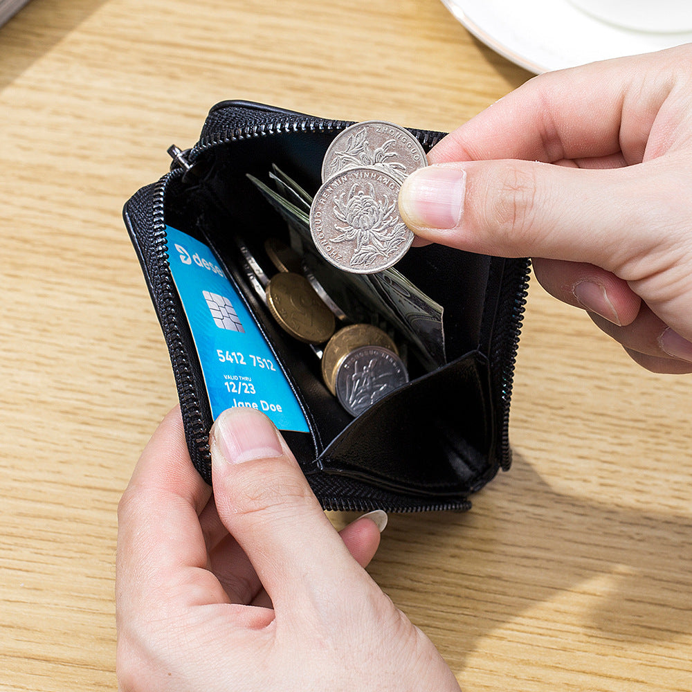 Simple Leather Short Vintage Zipper Cowhide Coin Purses