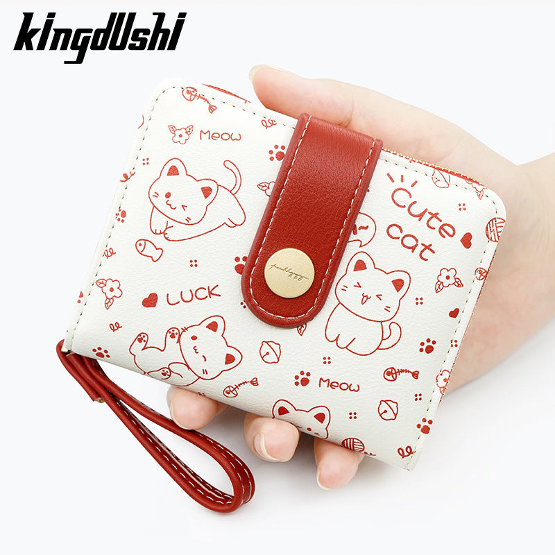 Women's Short Simple Cute Kitten Clutch Ladies Wallet