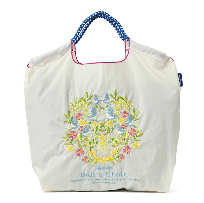 Embroidered Shopping With Flowers Plants On The Upper Body Niche Women's Shoulder Bag