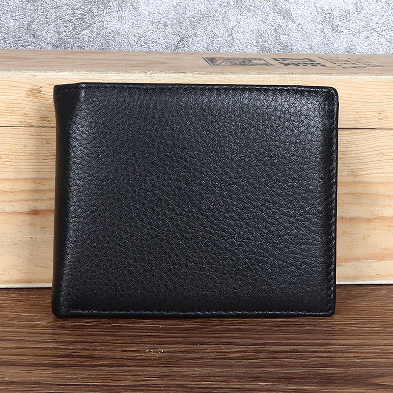 Men's Leather First Layer Cowhide Business Three-fold Men's Wallet