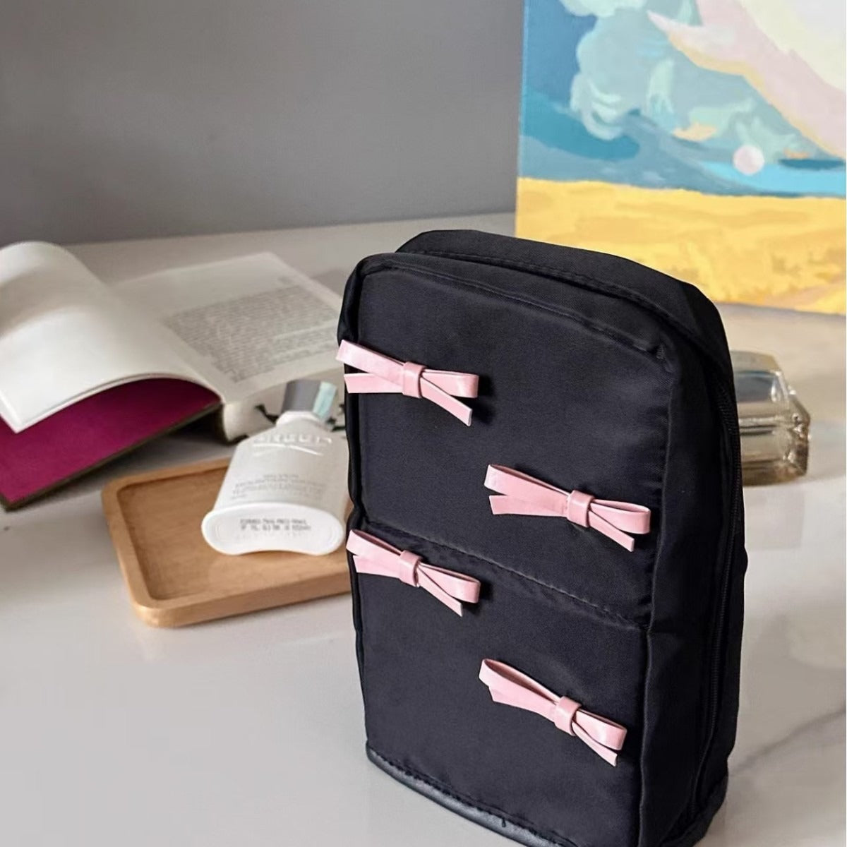 Women's Style Design Cute Bow Wash Large Capacity Skin Cosmetic Bags