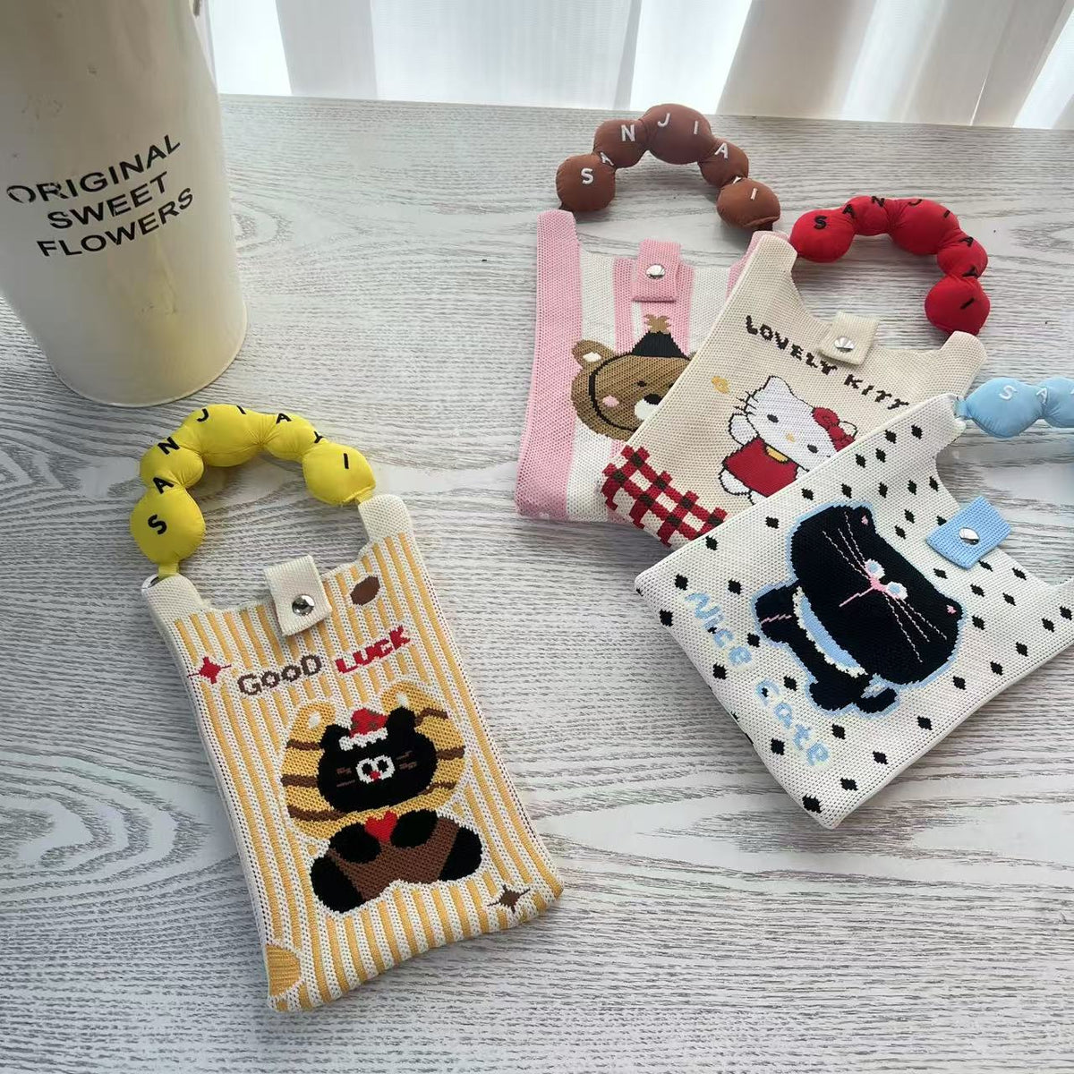 Women's Plaid Mini Cute Lightweight Four Knitted Phone Bags