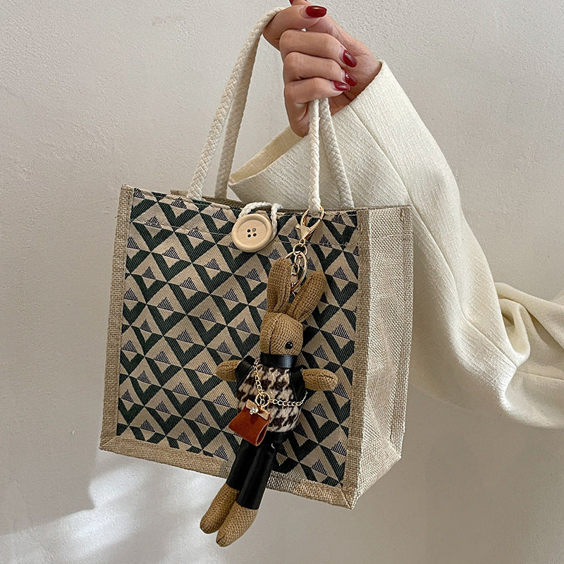 Linen Lunch Box Versatile Go Out Handbags