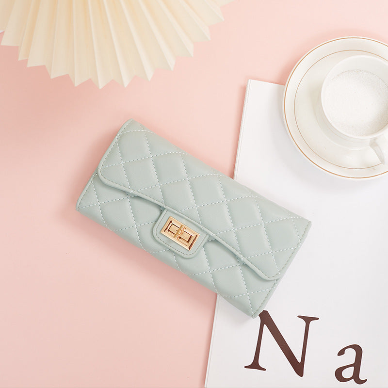 Women's Rhombus Long Leather Clutch Simple Ladies Wallets