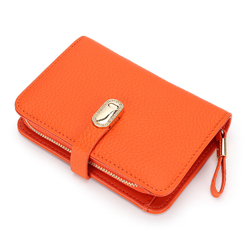 Women's Short Leather Zipper Multi Slots Large Capacity First Layer Ladies Wallet