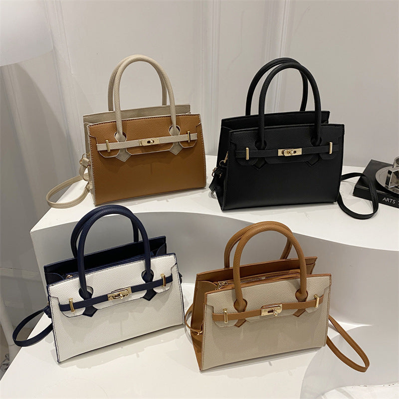 Women's Simple Solid Color Fashion Large Capacity Litchi Handbags