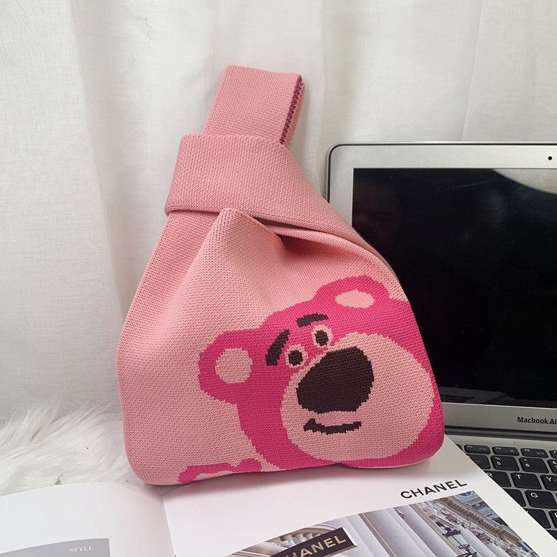 Women's Cute Panda Knitted Wool Version Hand Carrying Handbags