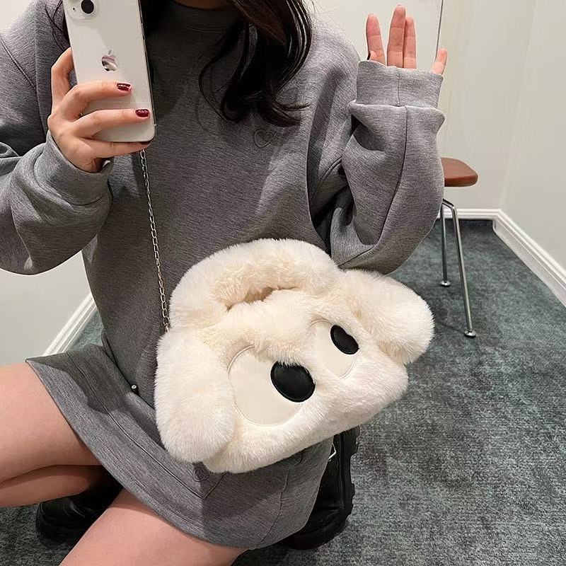 Children's Big Eye Dog Plush Chain Imitate Rex Rabbit Tote Bags