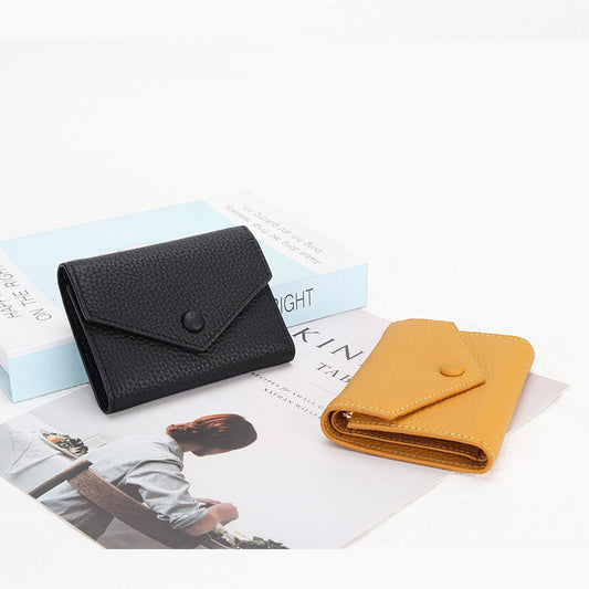 Women's Short Simple Folding First Layer Cowhide Ladies Wallets