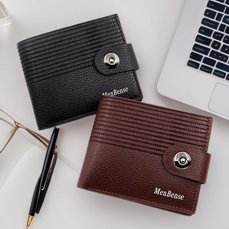 Men's Fashion Striped Short Magnetic Snap Simple Men's Wallet