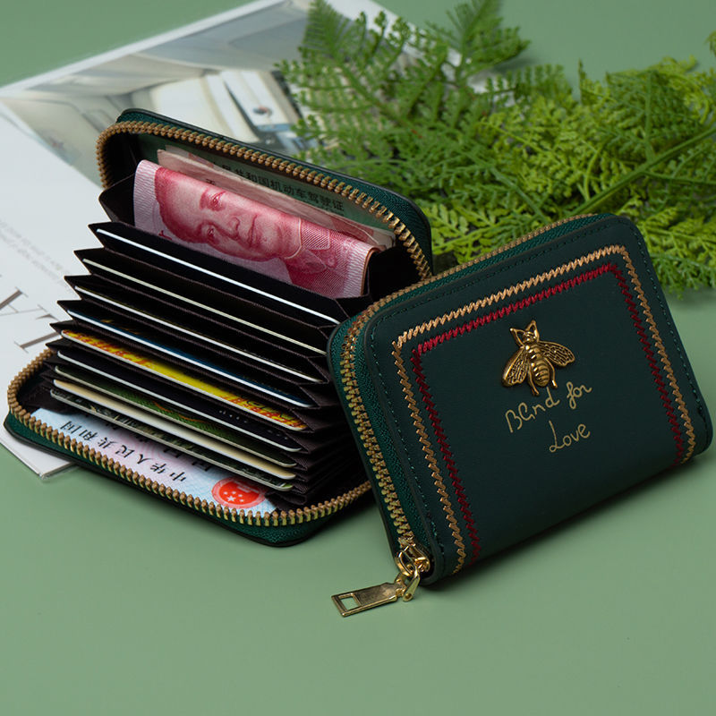 Women's Swiping Bee Zip Organ Female Sleeve Card Holder