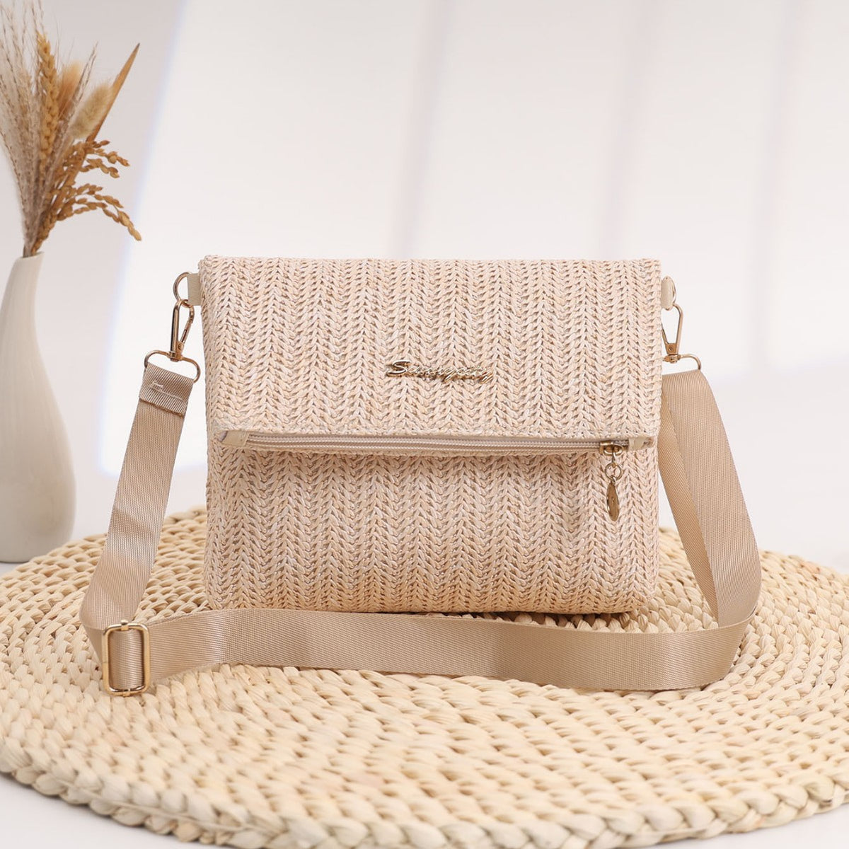 Women's Fresh Simple Woven Large Capacity Stitching Women's Messenger Bag