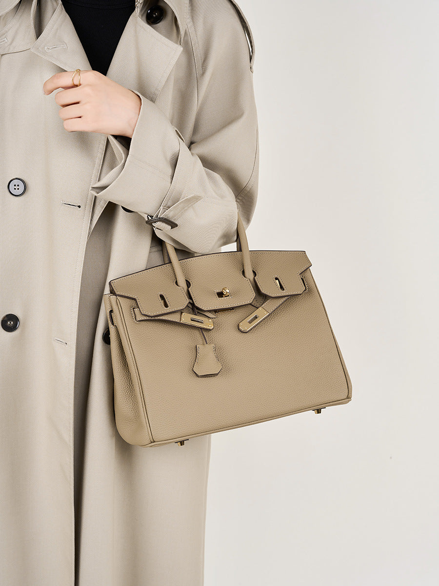 Large Lychee Pattern Genuine Cattlehide Leather Handbags