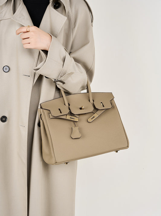 Large Lychee Pattern Genuine Cattlehide Leather Handbags