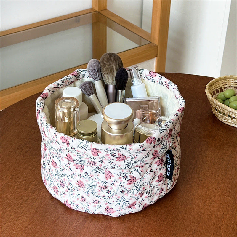 Open Retro Toiletry Floral Art Storage Portable Makeup Bag