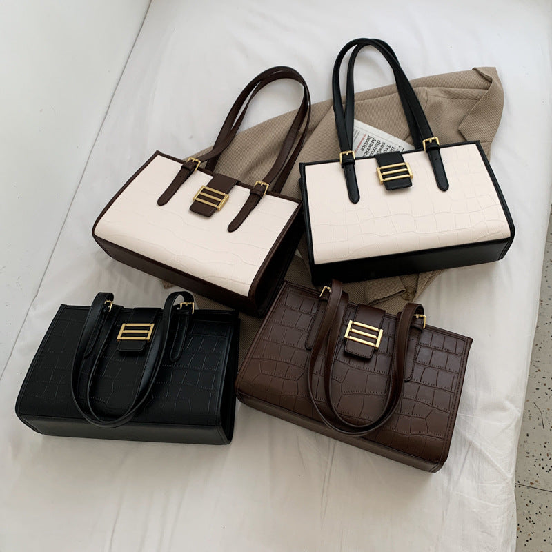 Autumn French Style Large Capacity Female Niche Stone Pattern Fashionable Women's Shoulder Bag