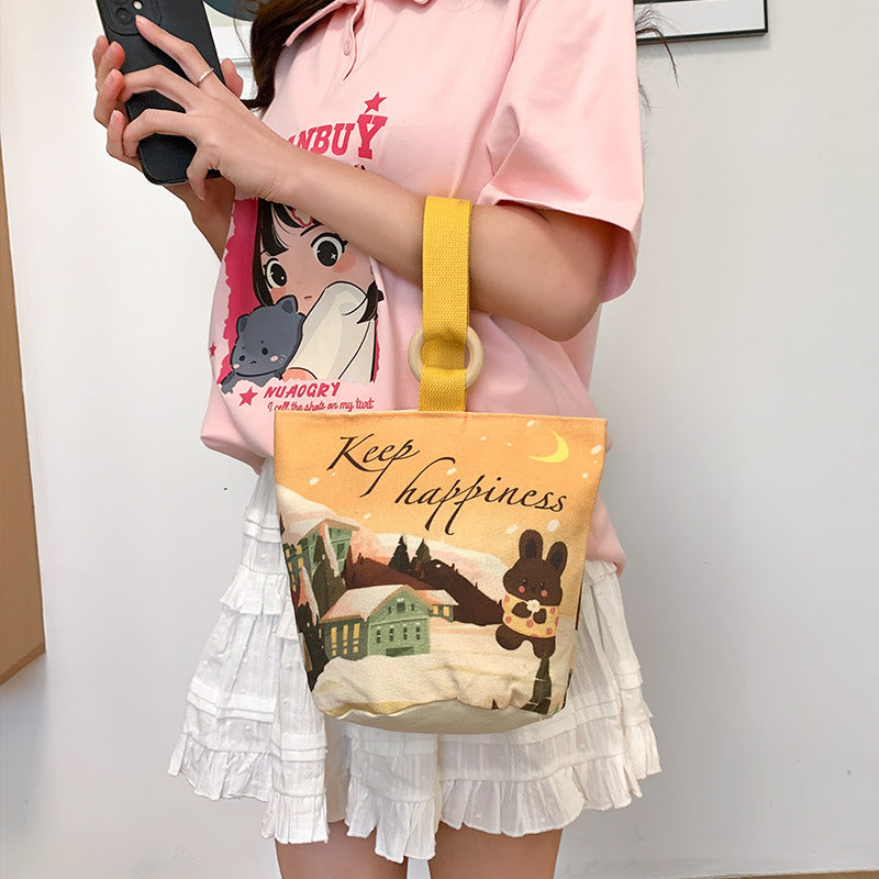 Cartoon Canvas Female Lunch Box Ethnic Handbags