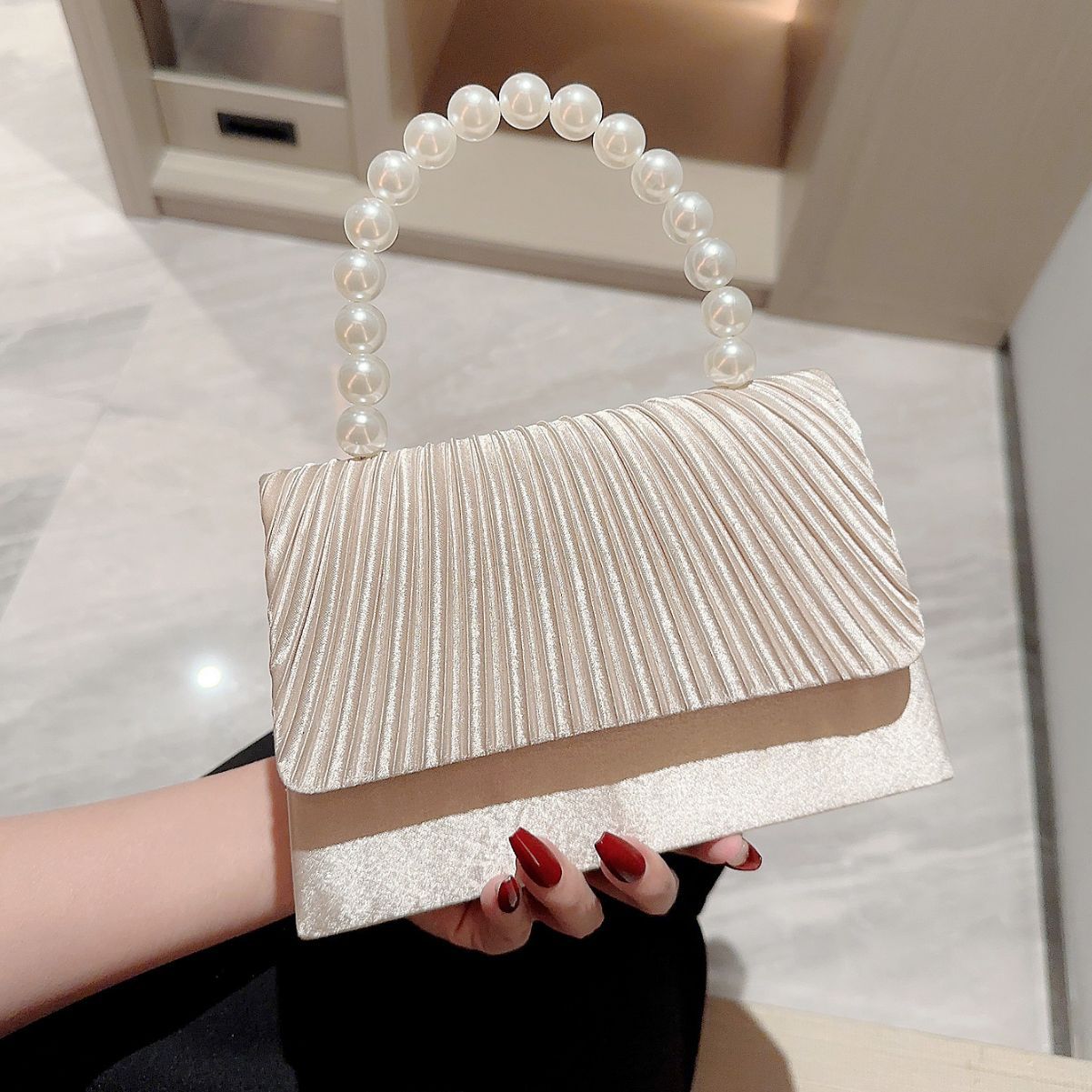 String Of Pearls Dress Elegant Pleated Handbags