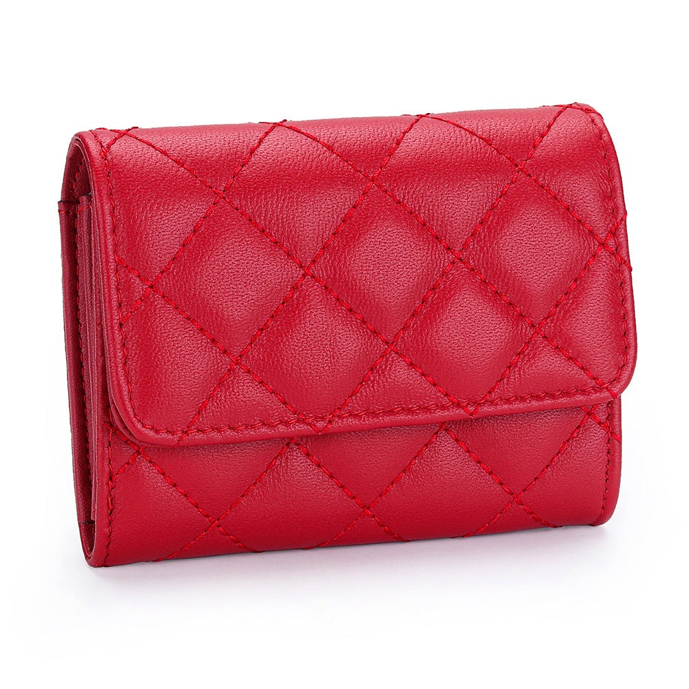 Women's Fashion Sheepskin Classic Style Short Compact Certificate Ladies Wallet