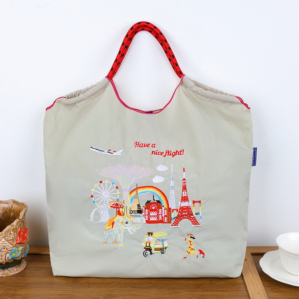 Environmental Protection Embroidery Shopping Nylon Cloth Flower Hand-held Minority Bags
