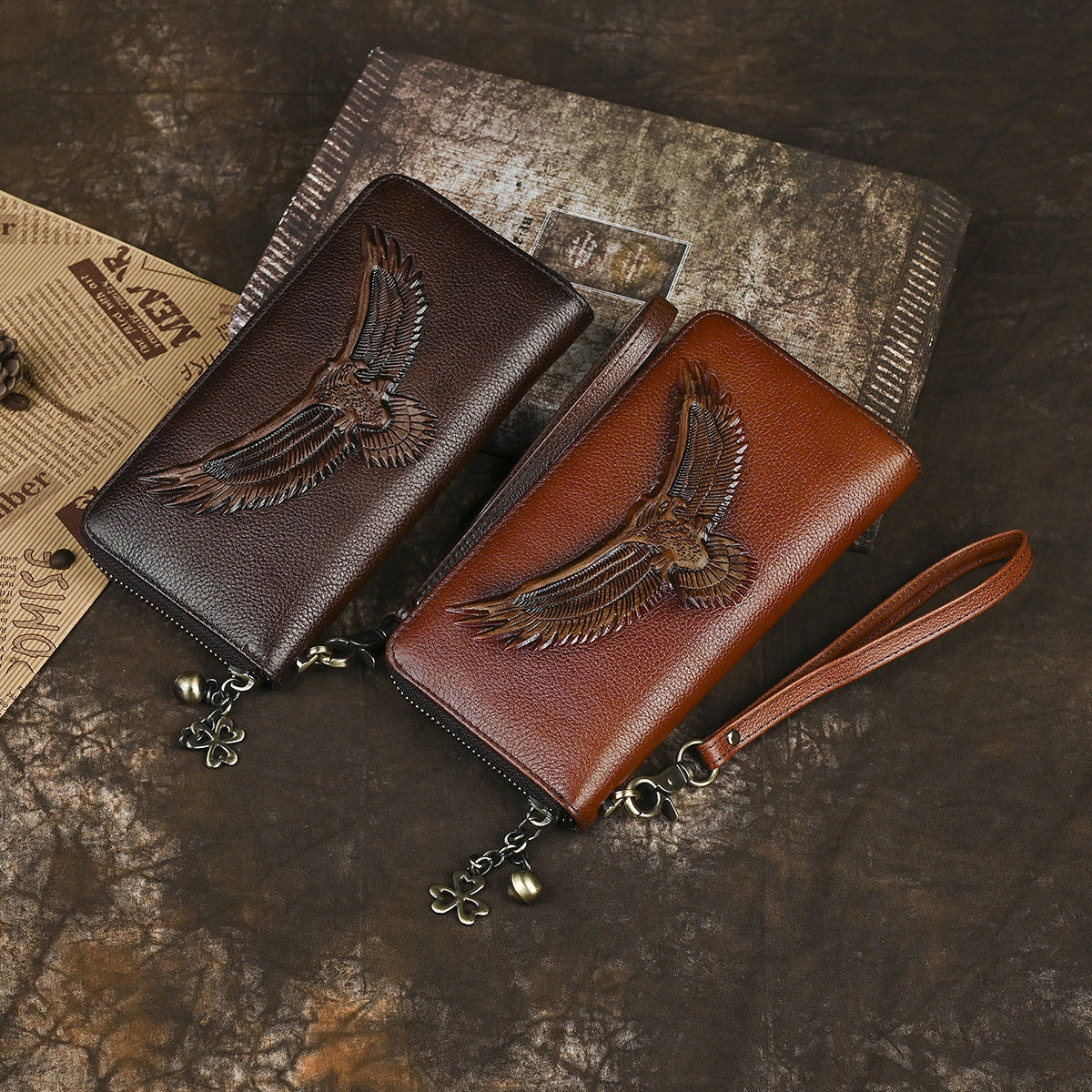 Women's & Men's First Layer Cowhide Long Large Capacity Multi Slots Phone Bags
