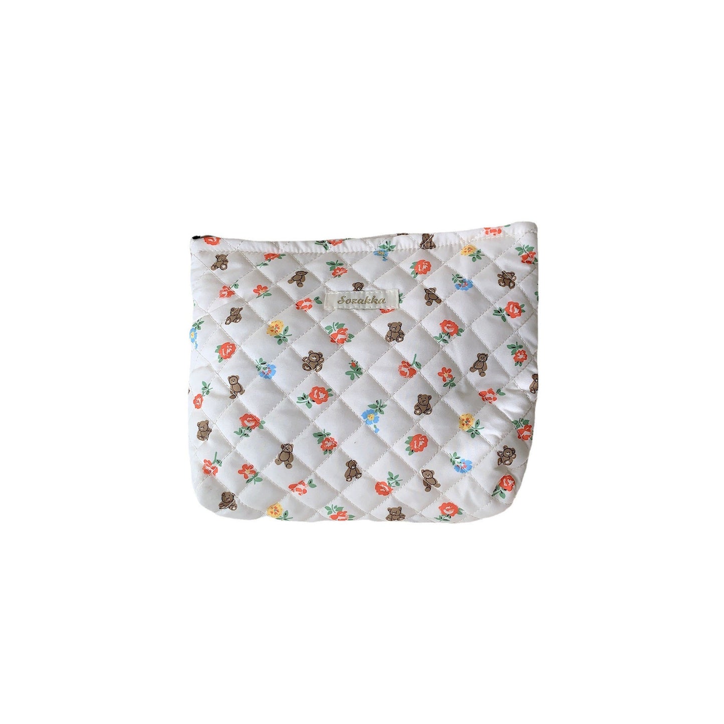Women's Flower Bear Quilted Liner Clutch Portable Large Cosmetic Bags